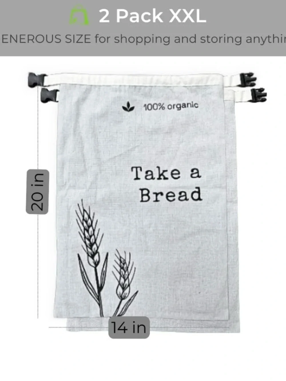 2 XXL Premium Reusable Bread Bags – Linen Bread Bags for Homemade Sourdough w...
